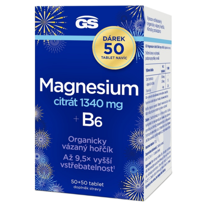 GS Magnesium Citrát + B6 tablety na podporu zníženia únavy a vyčerpania, pre normálny stav zubov, kostí a svalov 100 tbl kúpite na Mojalekaren.sk