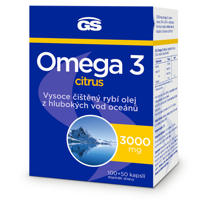 GS Omega 3 Citrus 3000 mg kapsuly pre normálnu činnosť srdca a mozgu príchuť Citrus 150 cps