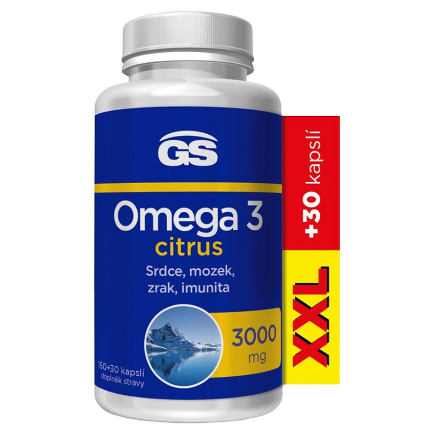 GS Omega 3 Citrus 3000 mg kapsuly pre normálnu činnosť srdca a mozgu príchuť Citrus 180 cps