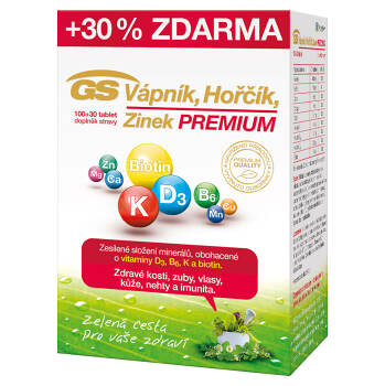 GS Vápnik Horčík Zinok PREMIUM s vitamínom D 100+30 tabliet ZADARMO
