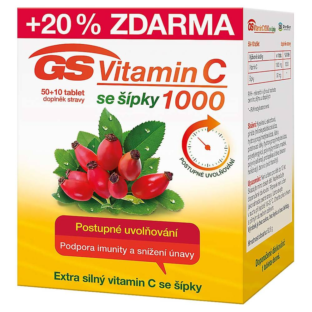 GS Vitamín C 1000 so šípkami 50+10 kapsúl ZDARMA