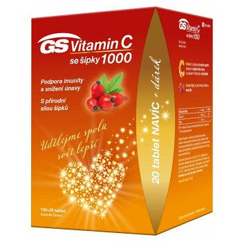 GS Vitamín C1000 + šípky 100 + 20 tabliet ZADARMO, poškodený obal