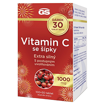 GS Vitamín C1000 so šípkami 100+30 tabliet NAVYŠE (Vitamín C) - Viaczložkové, Postupné uvoľňovanie