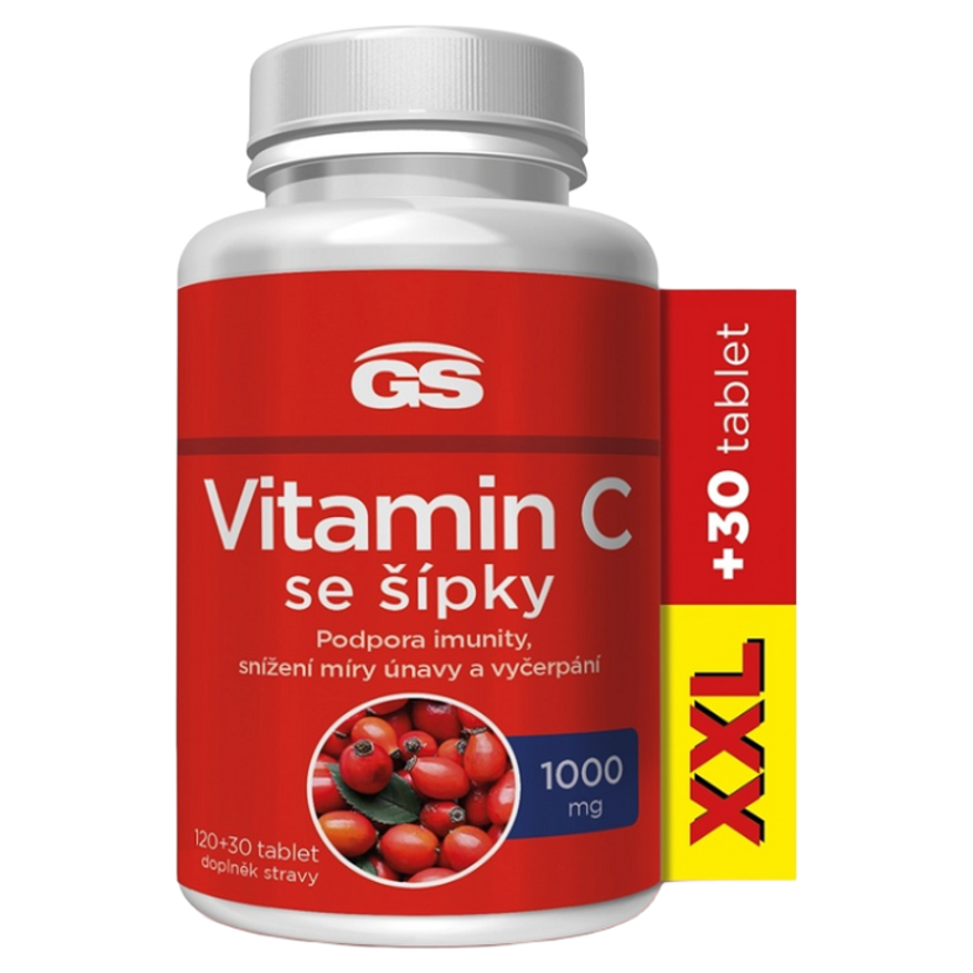 GS Vitamin C 1000 mg so šípkami tablety na podporu imunitného systému, pre krásnu pleť a nechty 150 tbl