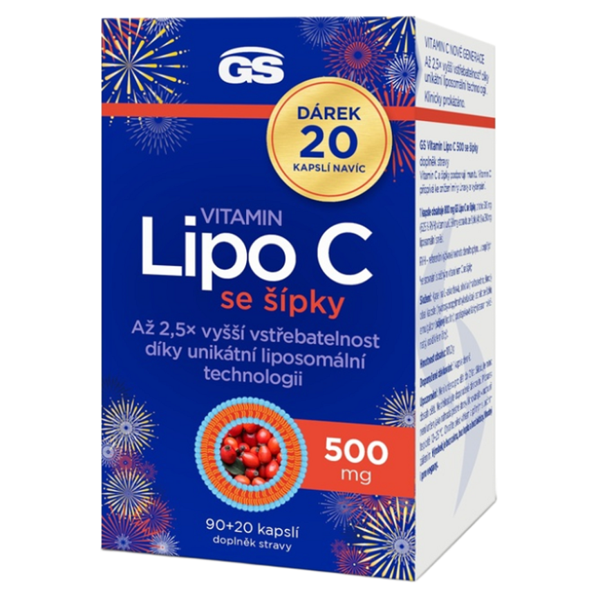 GS Lipo C 500 mg so šípkami kapsuly na podporu imunitného systému 110 cps kúpite na Mojalekaren.sk