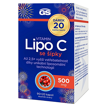 GS Vitamín Lipo C 500 mg so šípkami 90+20 kapsúl NAVYŠE (Vitamín C) - Lipozomálny, Postupné uvoľňovanie