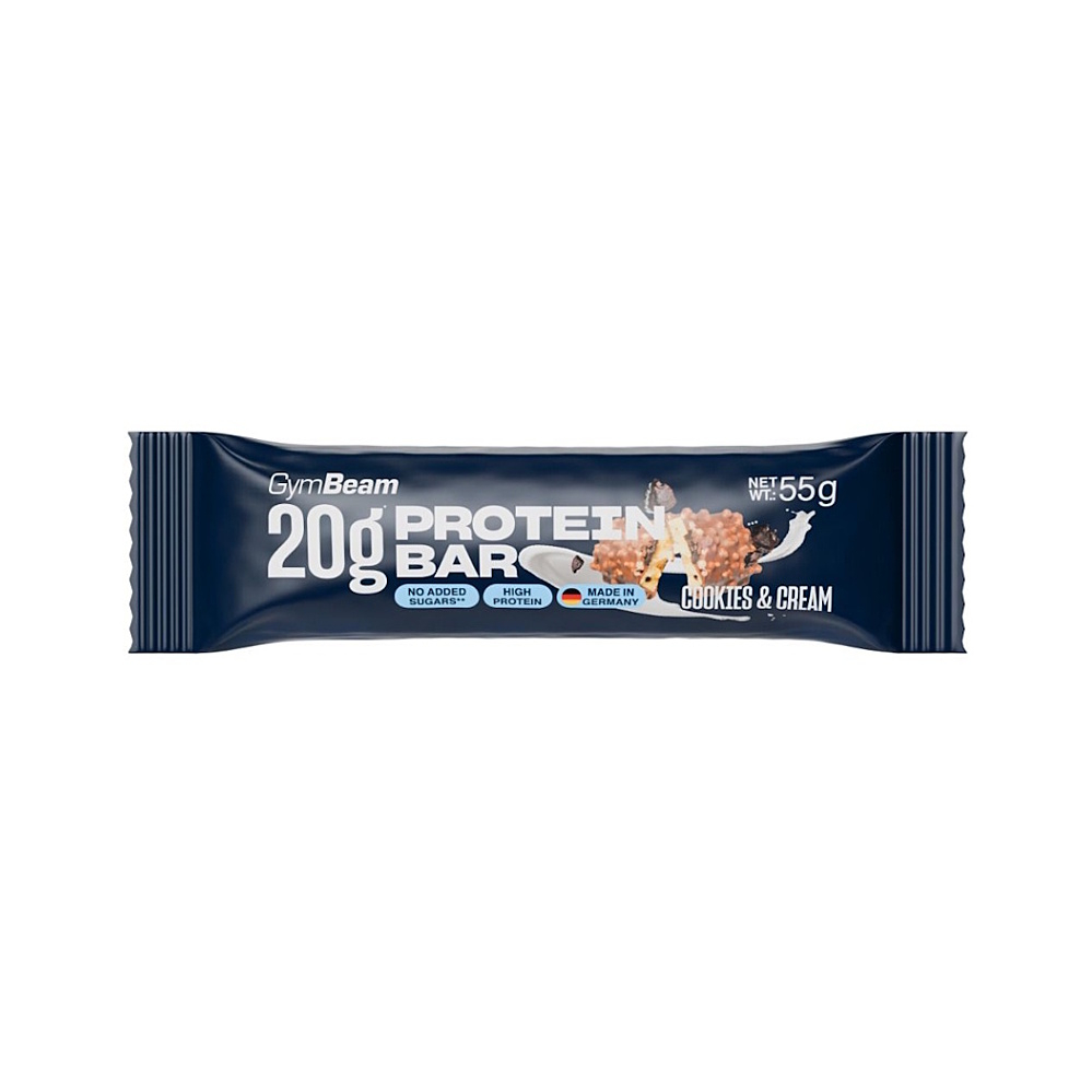 GymBeam 20 g Protein Bar proteínová tyčinka bez pridaného cukru príchuť Cookies & Cream 55 g