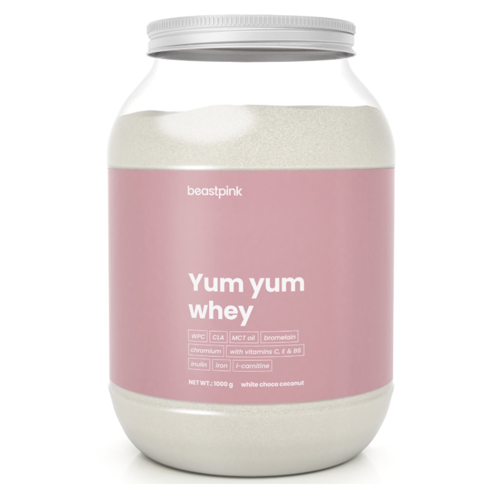 E-shop GYMBEAM BeastPink Yum yum whey proteín biela čokoláda kokos 1000 g