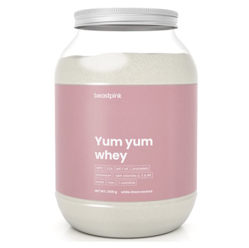 GYMBEAM BeastPink Yum yum whey proteín biela čokoláda kokos 1000 g (Srvátkové proteíny) - Instantné, Proteinové, Pred výkonom