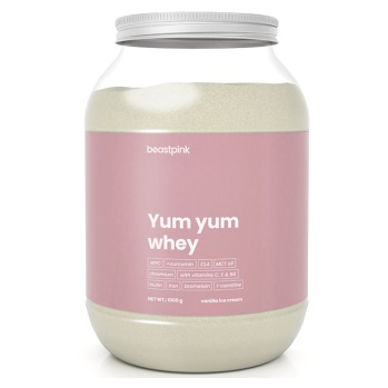 GYMBEAM BeastPink Yum yum whey proteín vanilková zmrzlina 1000 g (Srvátkové proteíny) - Instantné, Proteinové, Pred výkonom