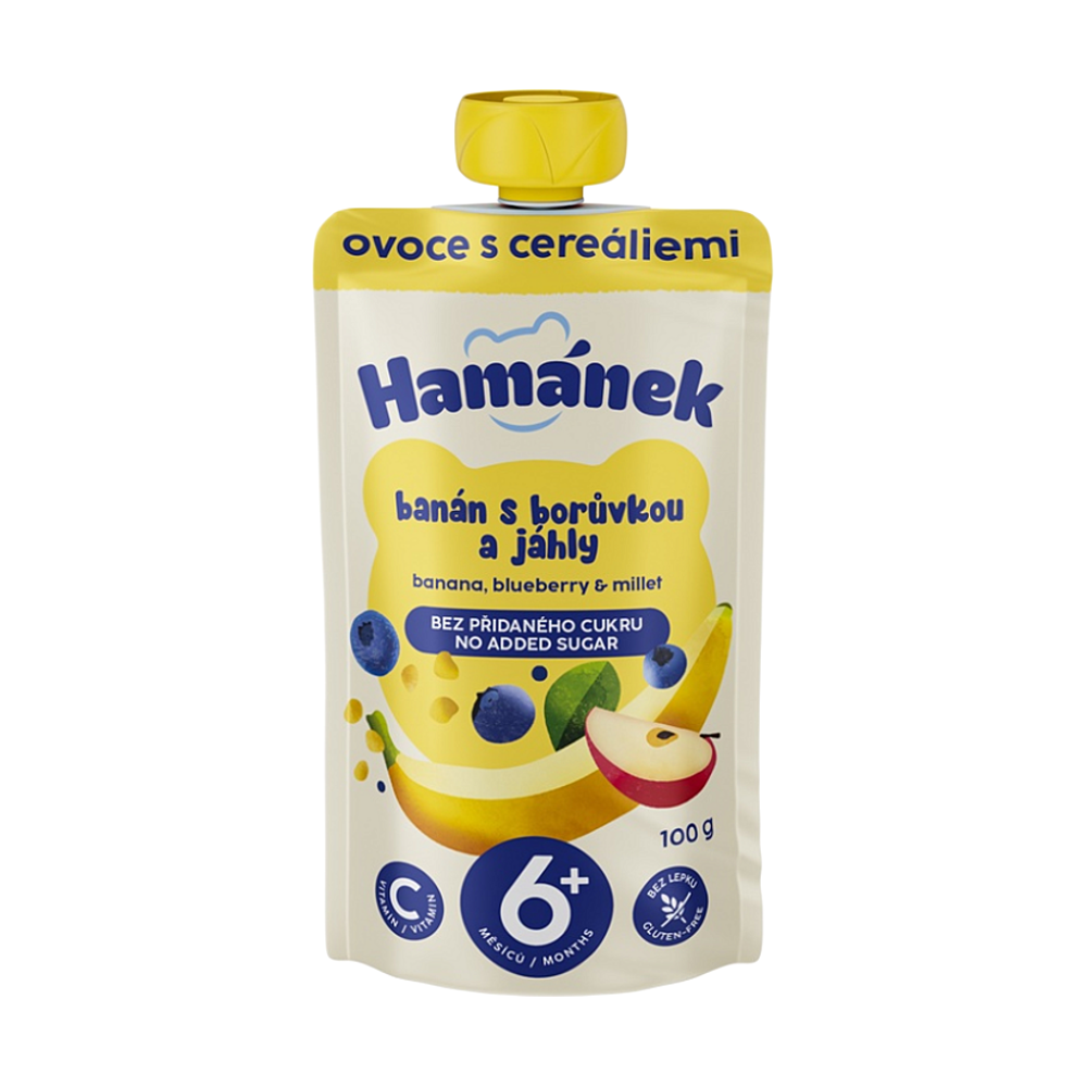 HAMÁNEK Jablko s banánom, čučoriedkami a pšenom 100 g