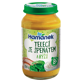 HAMÁNEK Mäsozeleninová výživa teľacie so špenátom a ryžou 8m+ 230g