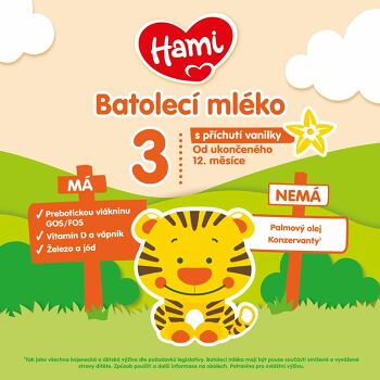HAMI 3 Batoľacie mlieko s príchuťou vanilky od ukončeného 12. mesiaca 600 g