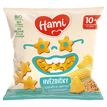 HAMI BIO Kukuričné-quinoa chrumky ananás 20 g 12m+ (Sušienky, piškóty a detské chrumky) - BIO, Ekologické