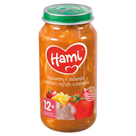 HAMI Mäsozeleninový príkrm makarónami s duseným bravčovým, paradajkami a paprikou 12m+ 250 g