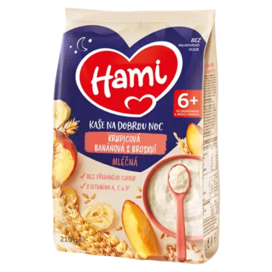 Hami Kaša na Dobrú Noc Krupicová Banánová s Broskyňou mliečna kaša 210 g