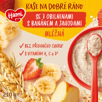 HAMI Mliečna kaša so 7 obilninami s banánom a jahodami na Dobré ráno 8m+ 210 g