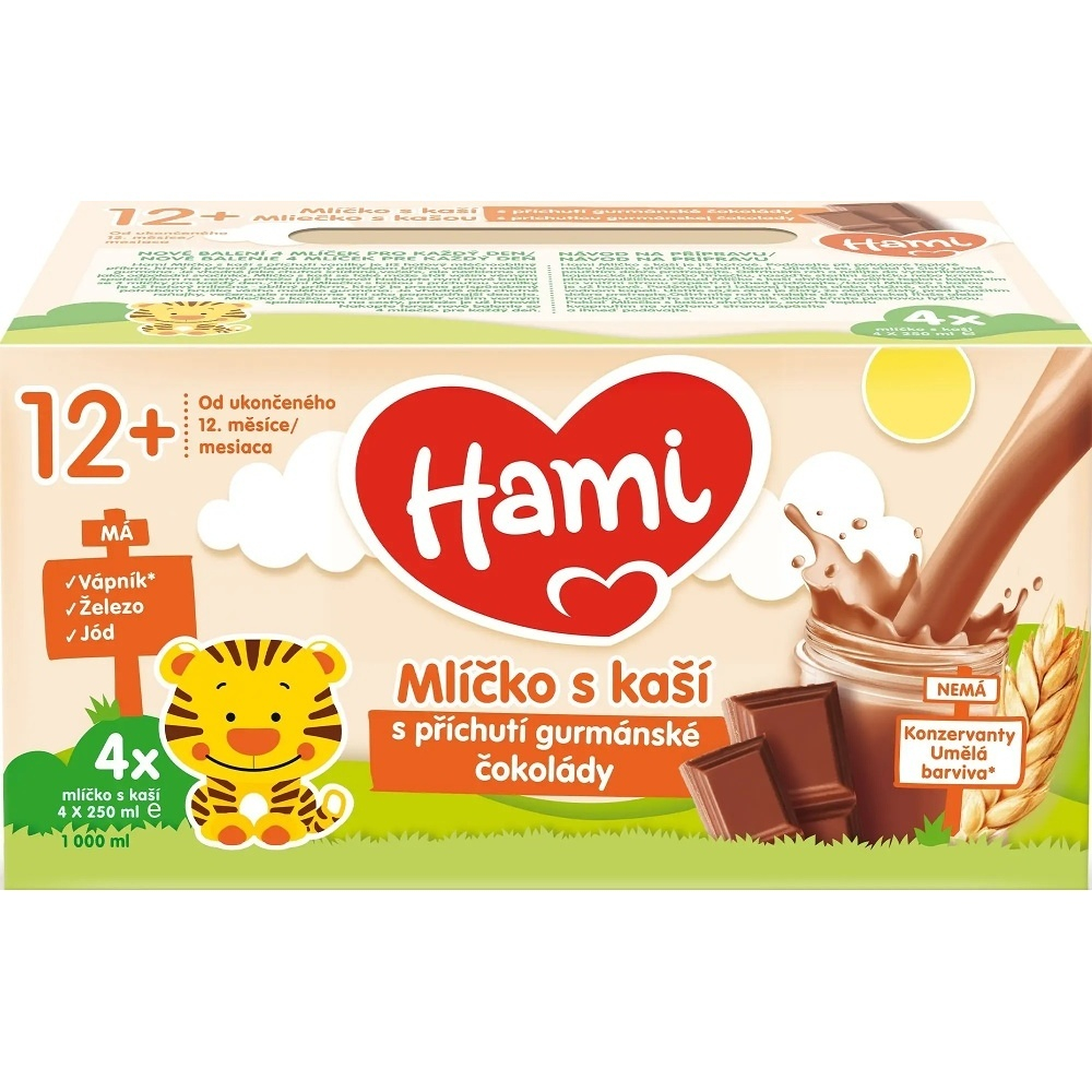 HAMI Mliečko s kašou s príchuťou čokoláda 12m+ 4 x 250 ml