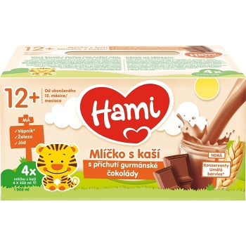 HAMI Mliečko s kašou s príchuťou čokoláda 12m+ 4 x 250 ml (Pokračovacie mlieka)