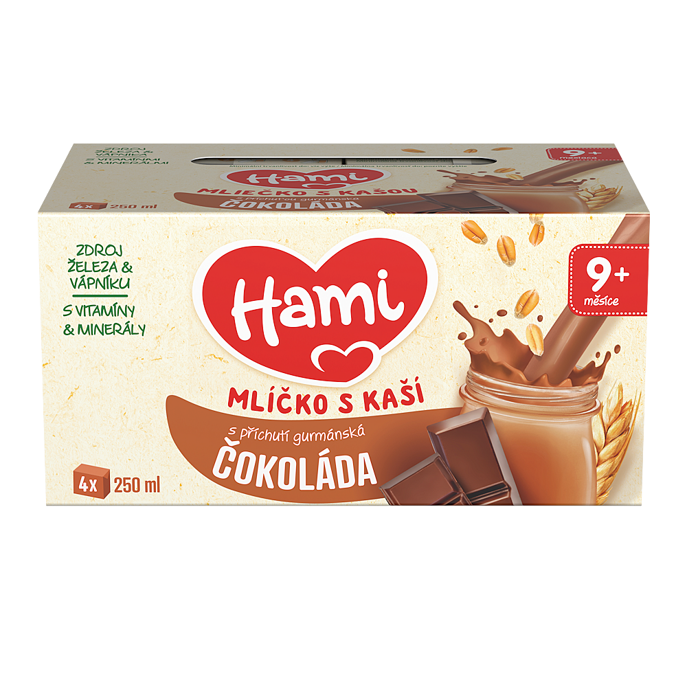 HAMI Mliečko s kašou s príchuťou čokoláda 9m+ 4 x 250 ml