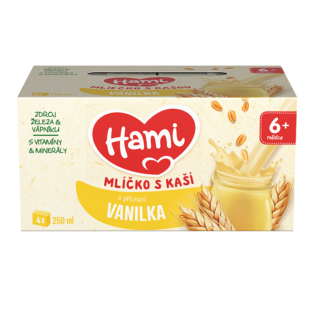 HAMI Mliečko s kašou s príchuťou vanilky 6m+ 4 x 250 ml