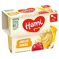 HAMI Prvá lyžička 100% ovocia Jablko a banán od 4.mesiaca 4 x 100 g