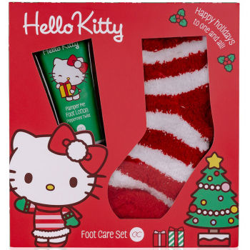 HELLO KITTY Súprava starostlivosti o nohy v darčekovom boxe s vôňou mäty piepornej mlieko na nohy 100 ml, plyšové ponožky 1 pár