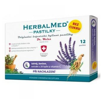 HerbalMed pastilky Dr.Weiss BEZ CUKRU Šalvia + ženšen + vitamín C
