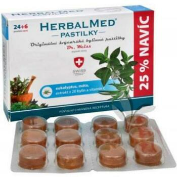 HERBALMED Pastilky Eukalyptus, mäta, vitamín C 24 + 6 pastiliek