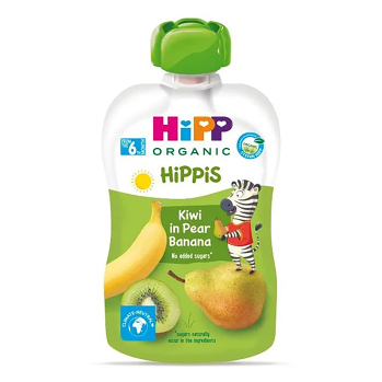 HiPP BIO 100% ovocie Hruška-Banán-Kiwi 100 g (Desiatové kapsičky) - BIO, Ekologické