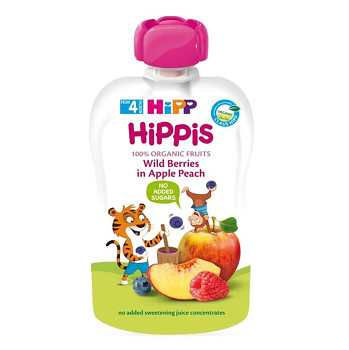 HIPP 100% Ovocie jablko broskyňa lesné ovocie BIO 100 g (Desiatové kapsičky) - BIO