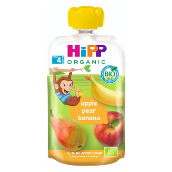 HIPP 100% ovocie jablko hruška banán BIO 100 g (Desiatové kapsičky) - BIO, Ekologické