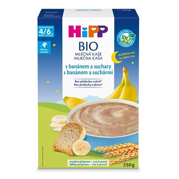HIPP Mliečna kaša na dobrú noc s banánom a suchármi BIO 250 g
