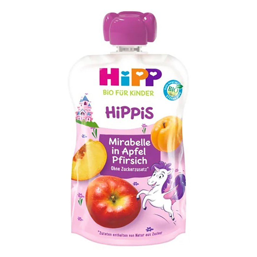 Hipp HiPPis BIO 100% ovocie jablko - broskyňa - mirabelka ovocný príkrm 100 g kúpite na Mojalekaren.sk