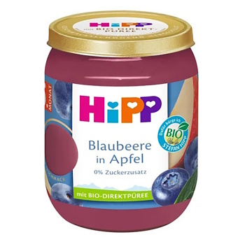 HIPP Jablká s čučoriedkami BIO 160 g (Ovocné príkrmy) - BIO, Ekologické