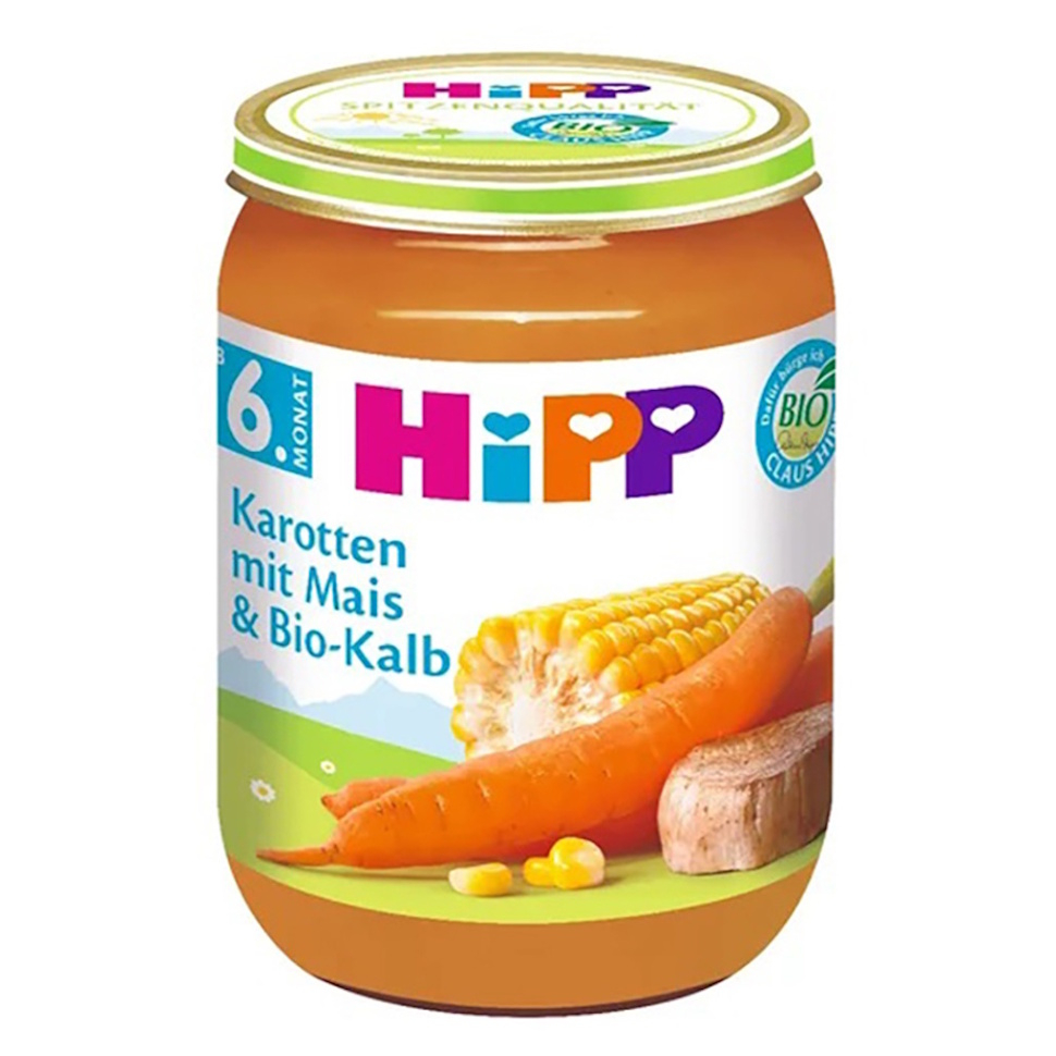 Hipp BIO mrkva s kukuricou a BIO teľacím mäsom detský príkrm 190 g kúpite na Mojalekaren.sk