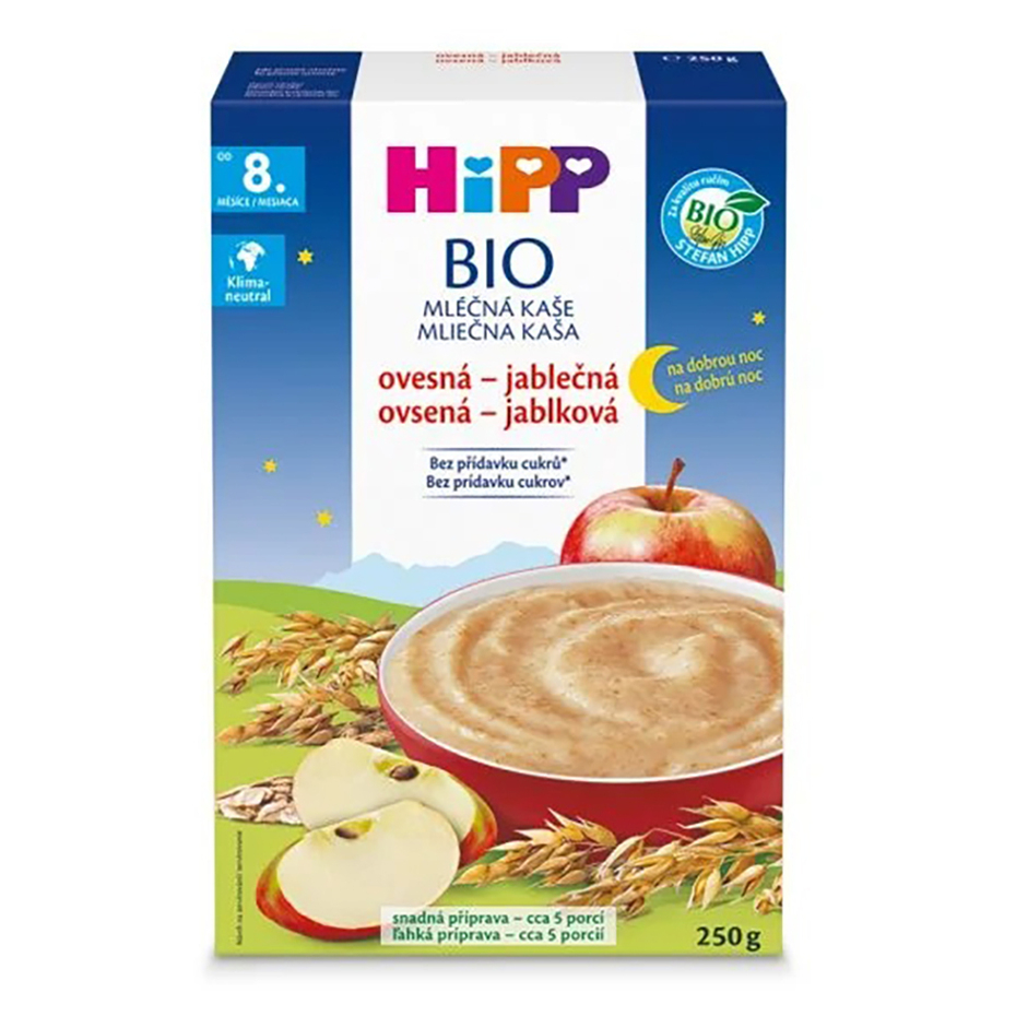 Hipp BIO mliečna kaša na dobrú noc s jablkom a obilnými vločkami mliečna kaša na dobrú noc 250 g kúpite na Mojalekaren.sk