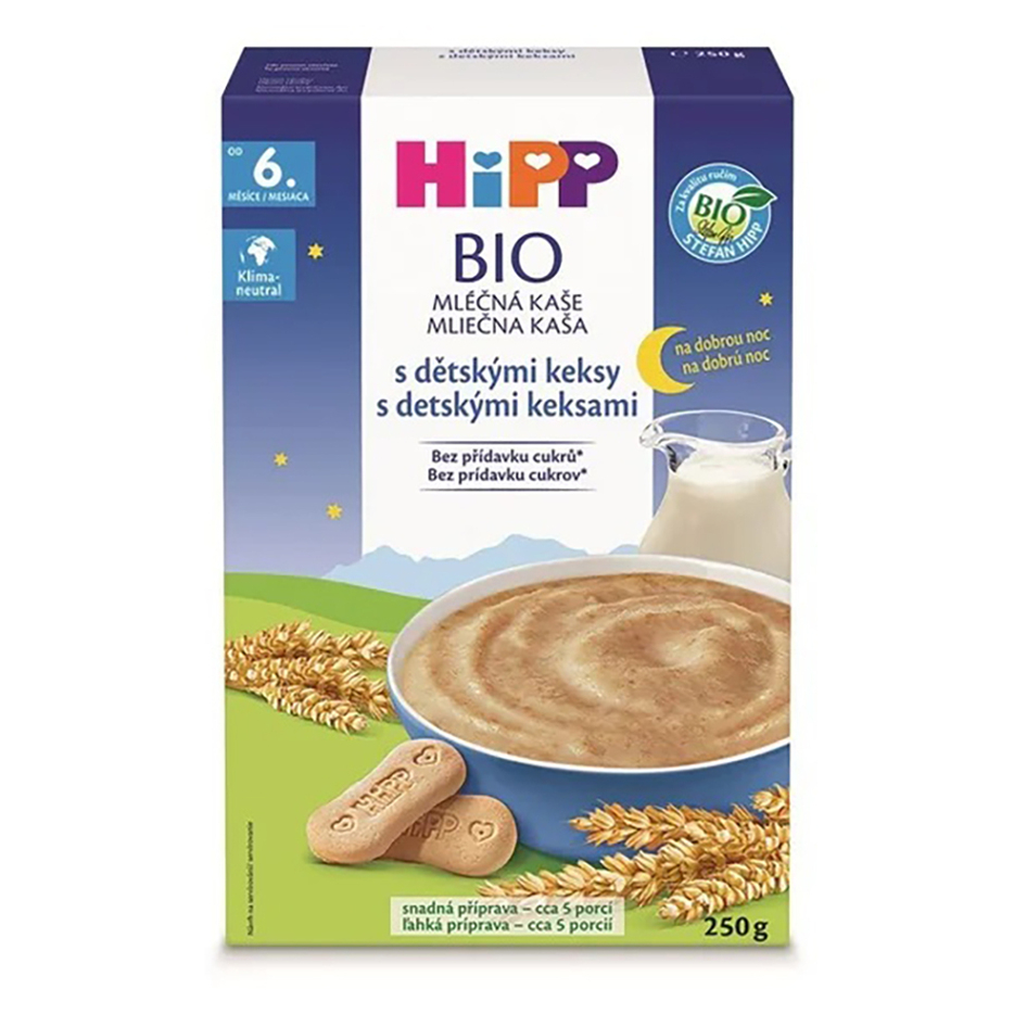 HIPP Mliečna kaša na dobrú noc s detskými keksmi BIO 250 g kúpite na Mojalekaren.sk