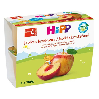 HIPP Ovocie 100% jablká s broskyňami BIO 4 x 100 g (Ovocné príkrmy) - BIO