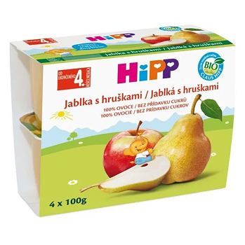 HIPP Ovocie 100% jablká s hruškami BIO 4 x 100 g (Ovocné príkrmy) - BIO