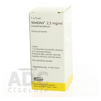SIMDAX 2,5 mg/ ml con inf 1x5 ml (liek. inj. skl.) (Lieky na predpis)