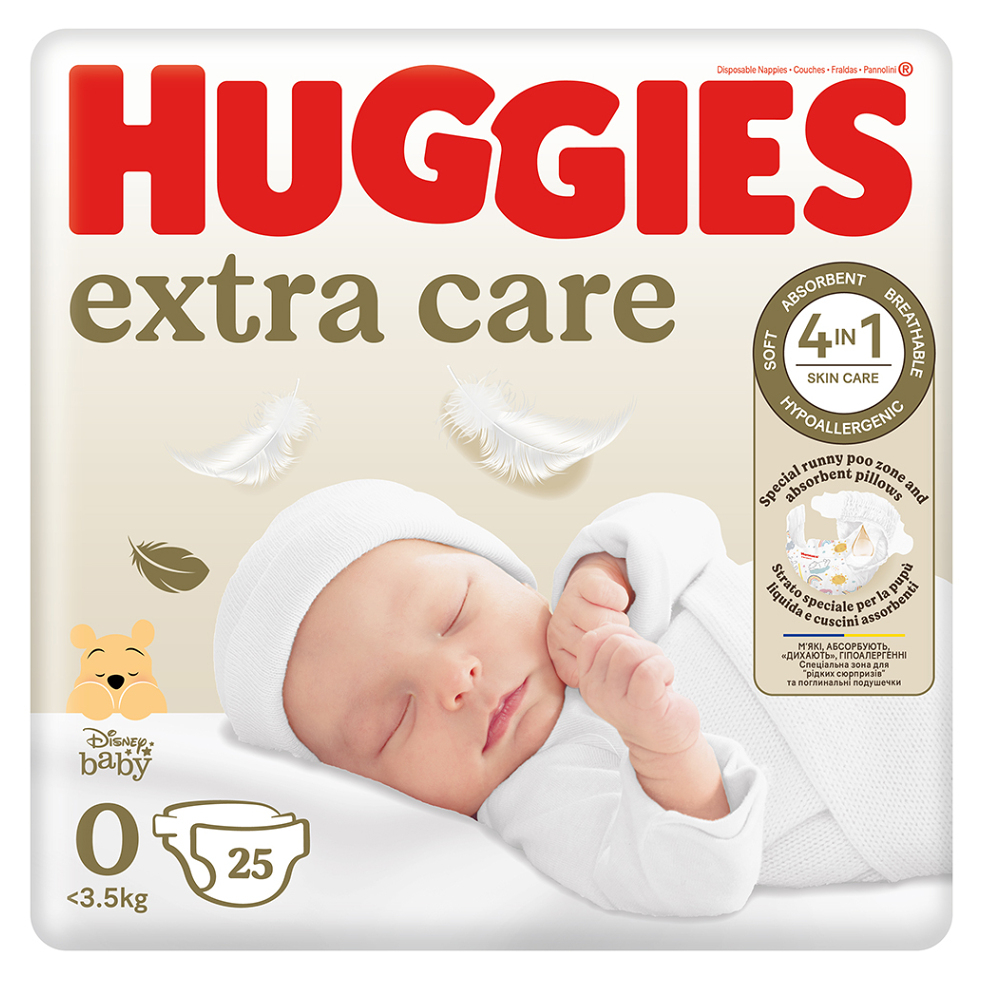 HUGGIES® Plienky jednorázové Extra Care 0 (do 4 kg) 25 ks