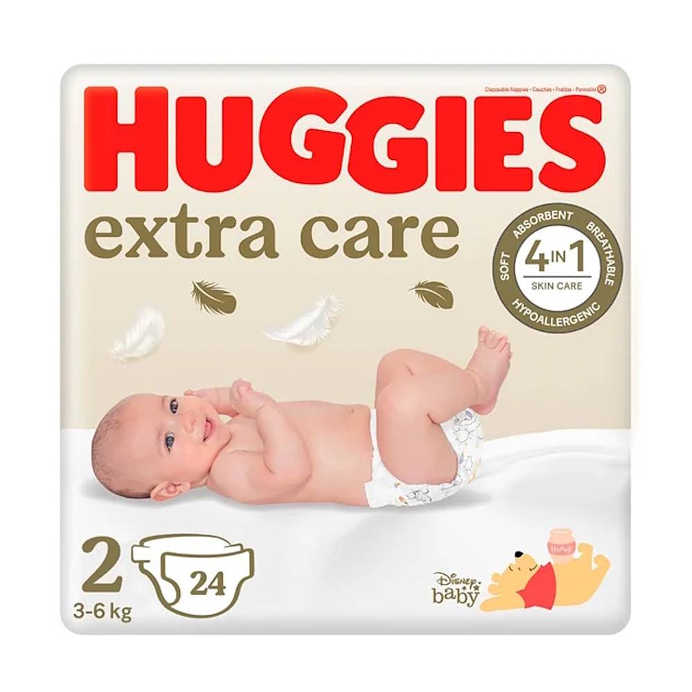 HUGGIES Extra care 2 detské plienky 3-6 kg 24 kusov