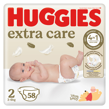 HUGGIES Detské plienky Extra Care 2 veľkosť 3-6 kg 58 kusov (Plienky 2 (3 - 6 kg)) - obrázok 1/4