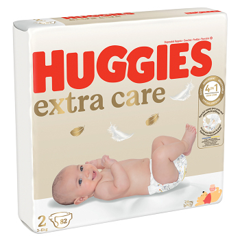 HUGGIES Detské plienky Extra Care 2 veľkosť 3-6 kg 82 kusov (Plienky 2 (3 - 6 kg)) - obrázok 2/4