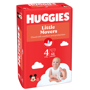 HUGGIES detské plienky Little Movers 4 veľkosť 7-18 kg 66 kusov, poškodený obal (Plienky 4 (7 - 18 kg)) - obrázok 2/3