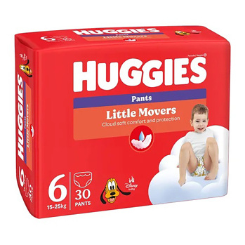 HUGGIES Detské plienky Little Movers Pants 6 veľkosť 15-25 kg 30 kusov (Plienky 6 (15 a viac kg)) - Hypoalergénny - obrázok 2/4