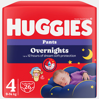 HUGGIES Detské plienky Overnights Pants 4 veľkosť 9-14 kg 26 kusov