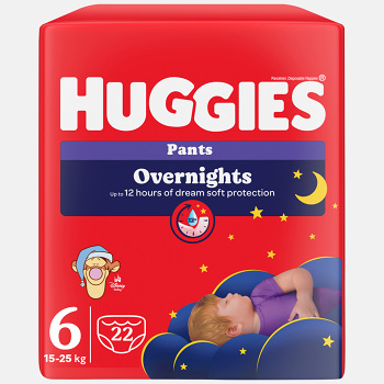 HUGGIES Detské plienky Overnights Pants 6 veľkosť 15-25 kg 22 kusov (Plienky 6 (15 a viac kg)) - obrázok 1/2