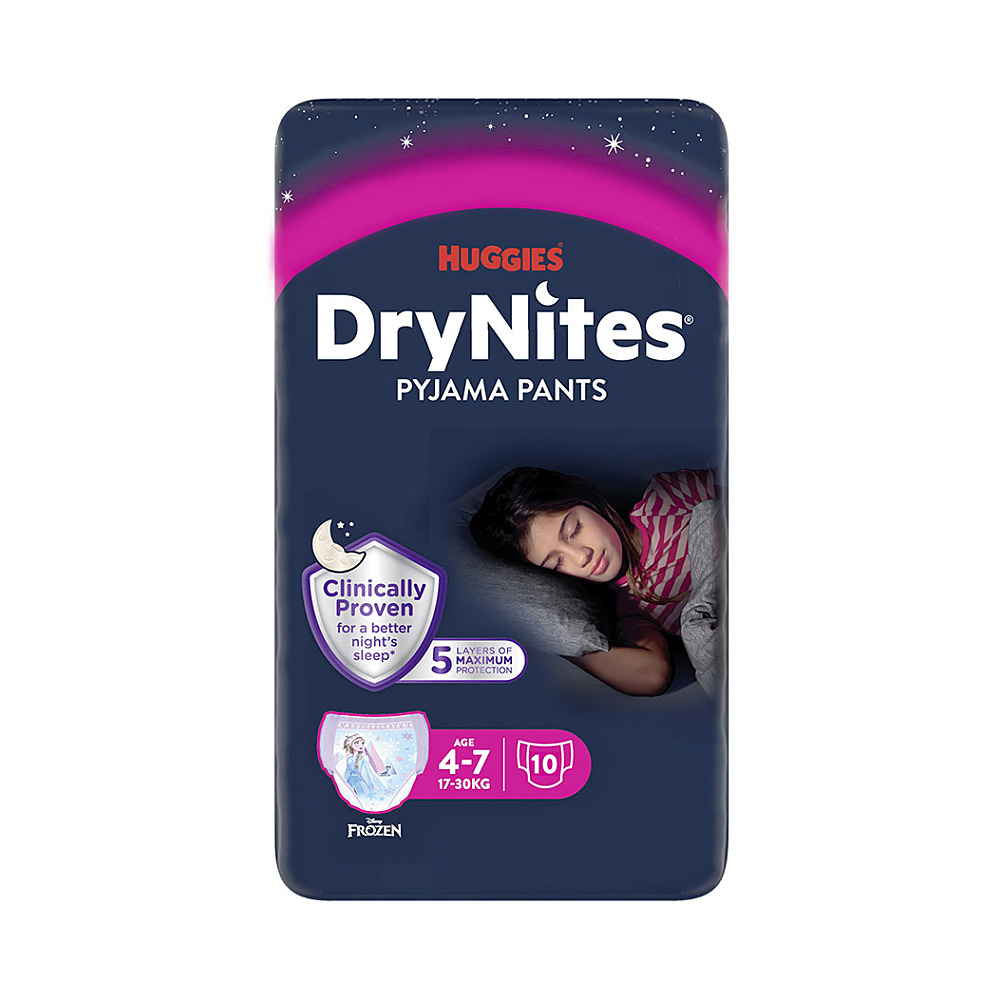 HUGGIES DRY NITES MEDIUM plienkové nohavičky PRE DIEVČATÁ (4-7 rokov), 10ks